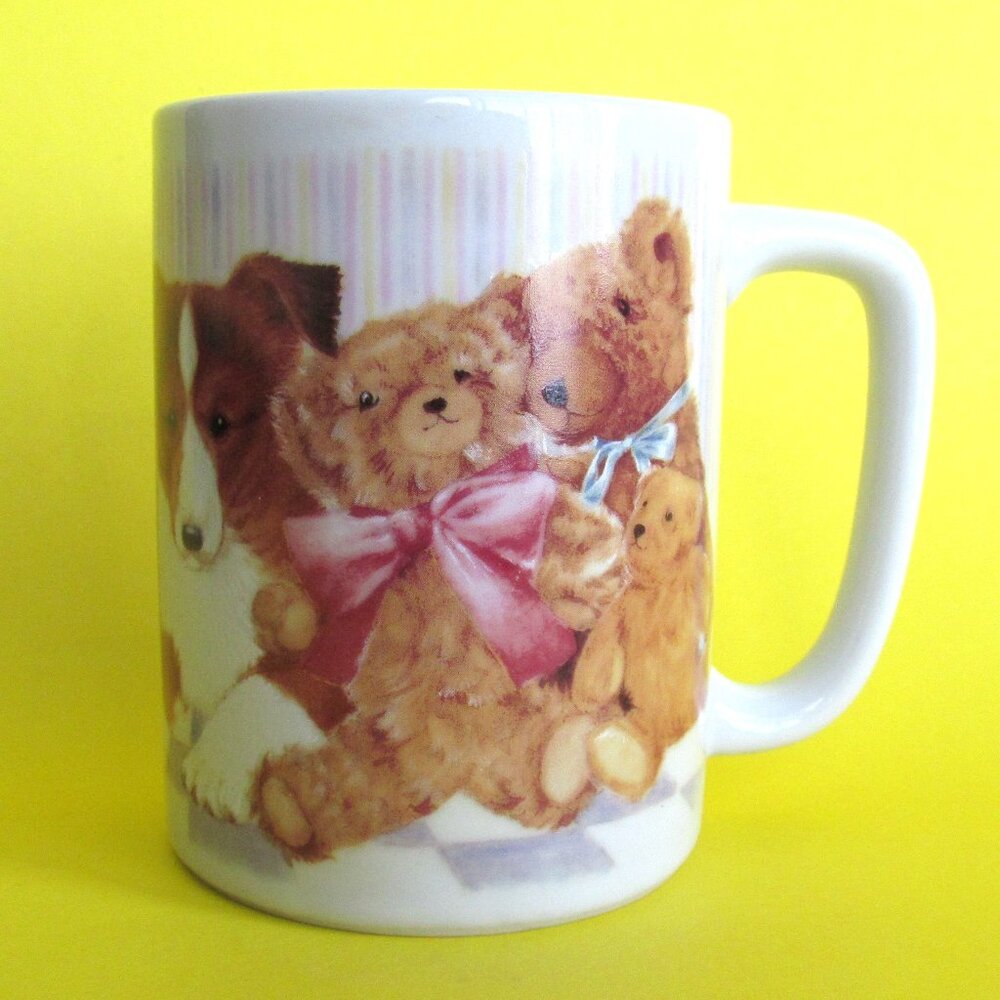 Vintage Otagiri Collie Puppy and Teddy Bear Mug